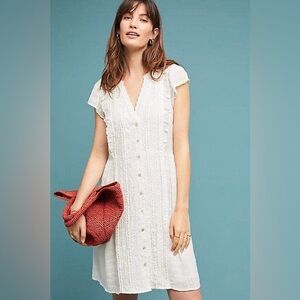 Meadow Rue Canal Ruffled White Shirtdress
